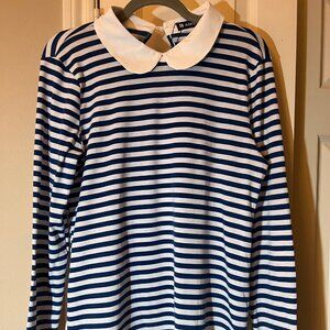 NWT Women's Striped Long Sleeve Blouse Peter Pan Collar Blue & White Medium
